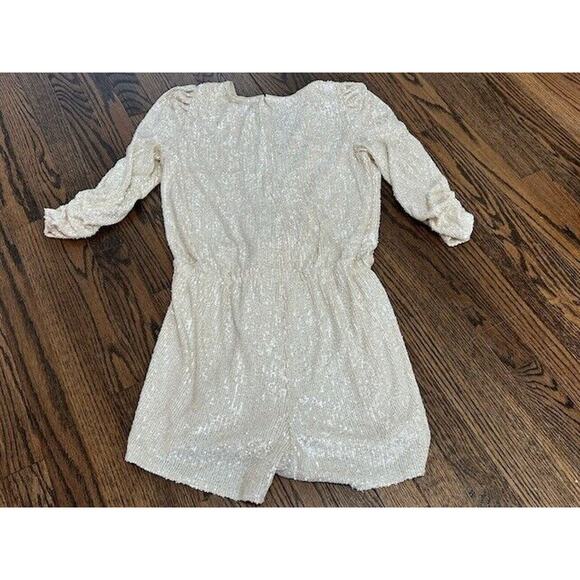 Generation Love Allegra Sequin Romper Faux Wrap Ruched Sleeve Surplice Shell M - Picture 11 of 11